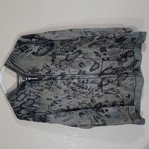 One World 1X hoodie full zip green and brown sweatshirt rivets XL